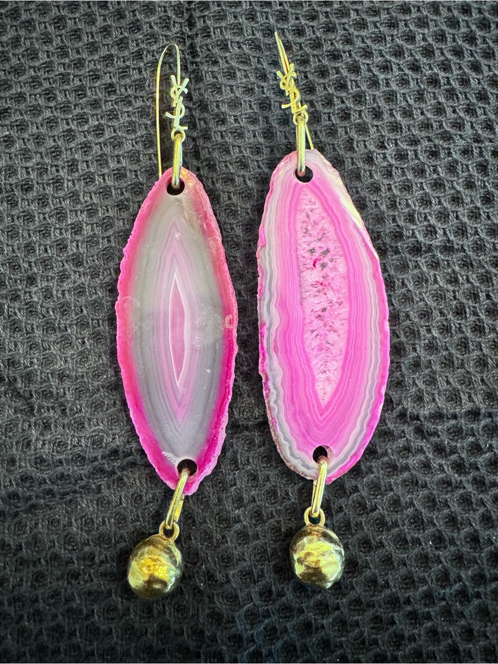 Yves Saint Laurent Pink Agate Slice Drop Earrings with Gold Accents